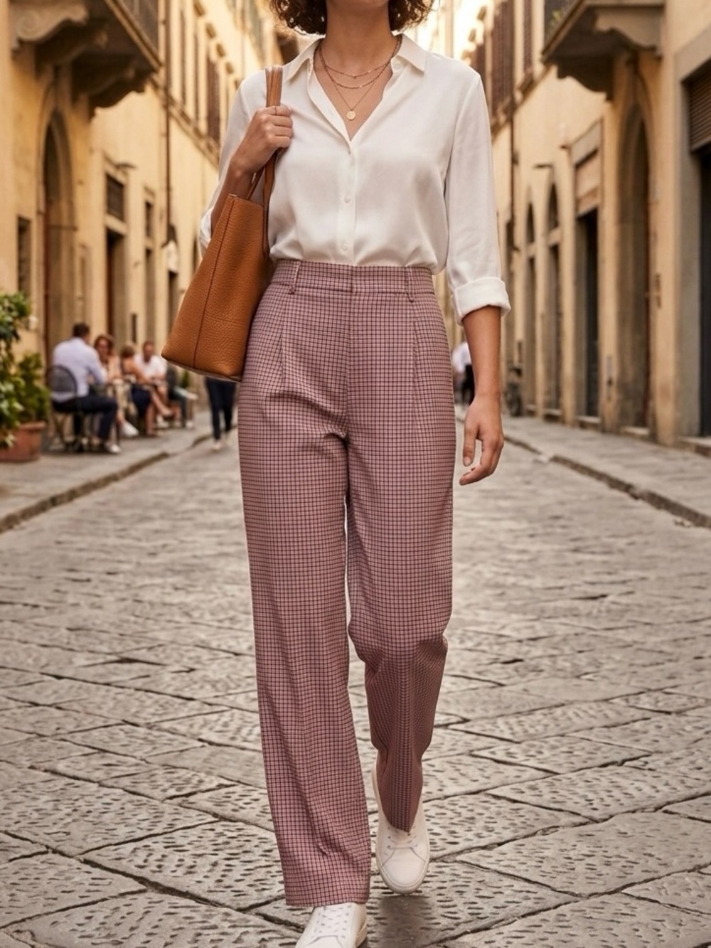 New W BY WORTH Pink Plaid Tailored Straight-Leg Trousers Size 4